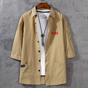 日系工装多袋款 宽松版中袖衬衫 911卡其