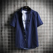 条纹短袖衬衫 夏季薄款修身 DX3302