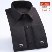 法式袖扣衬衫 大斜纹 长袖 黑色 FS05