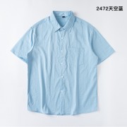 砂洗起泡纯色宽松休闲短袖衬衫2472天蓝色