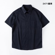 纯色宽松休闲短袖衬衫2471藏青色