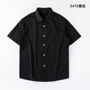 砂洗起泡纯色宽松休闲短袖衬衫2472黑色