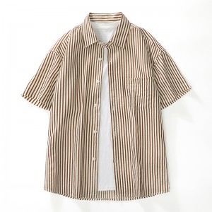时尚条纹短袖衬衫休闲短袖衬衫DX958-2咖啡条