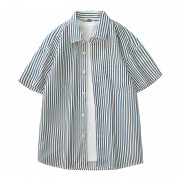 时尚条纹短袖衬衫休闲短袖衬衫DX958-4牛仔蓝