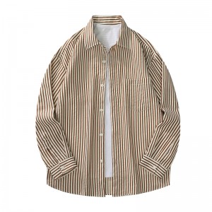 时尚宽松大码条纹衬衫休闲衬衫957-2宽咖啡