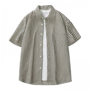 时尚条纹短袖衬衫休闲短袖衬衫DX958-3黑条