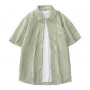 时尚条纹短袖衬衫休闲短袖衬衫DX958-1绿宽条
