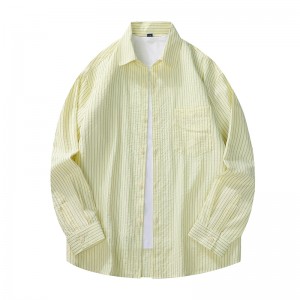 新款条纹宽松大码长袖衬衫 956-1绿细条