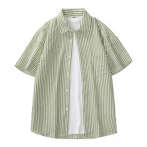时尚条纹短袖衬衫休闲短袖衬衫DX958-1绿宽条