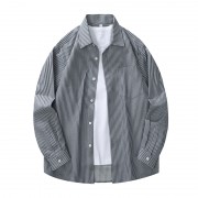 新款牛仔长袖宽松休闲衬衫2602蓝细条