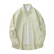 新款条纹宽松大码长袖衬衫956-3黑细条