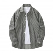 新款牛仔长袖宽松休闲衬衫 2602黑细条