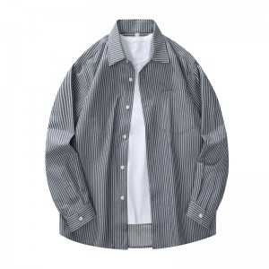 新款牛仔长袖宽松休闲衬衫2602蓝细条