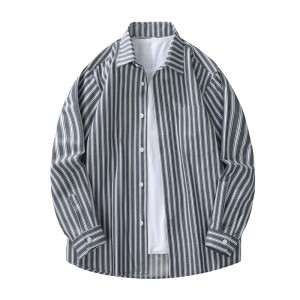 新款牛仔长袖宽松休闲衬衫 2601蓝宽条