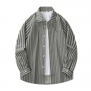 新款牛仔长袖宽松休闲衬衫 2601黑宽条