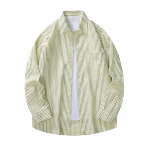 新款条纹宽松大码长袖衬衫956-3黑细条