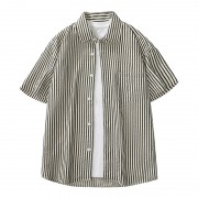 时尚条纹短袖衬衫休闲短袖衬衫DX958-3黑条