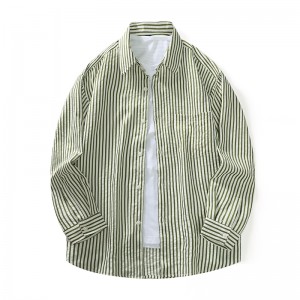 时尚宽松大码条纹衬衫休闲衬衫 957-1绿宽条