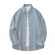 时尚宽松大码条纹衬衫休闲衬衫957-4宽牛仔蓝