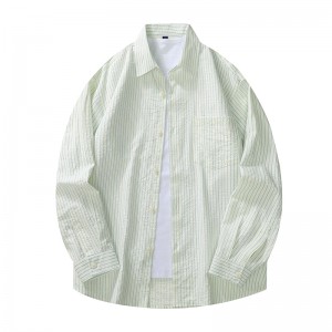 新款条纹宽松大码长袖衬衫 956-2蓝细条