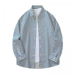 时尚宽松大码条纹衬衫休闲衬衫957-4宽牛仔蓝