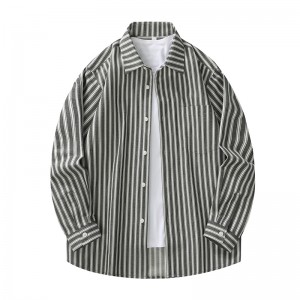 新款牛仔长袖宽松休闲衬衫 2601黑宽条