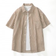 时尚条纹短袖衬衫休闲短袖衬衫DX958-2咖啡条